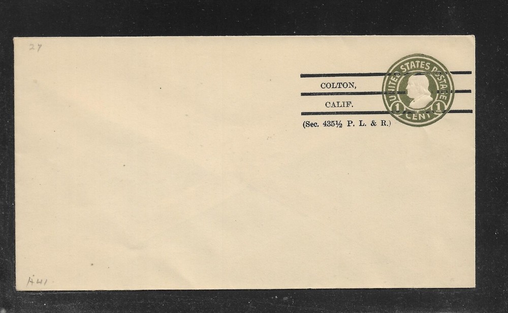 US Precancel Envelope: CA Colton - 1a1 A 41 27; Unused