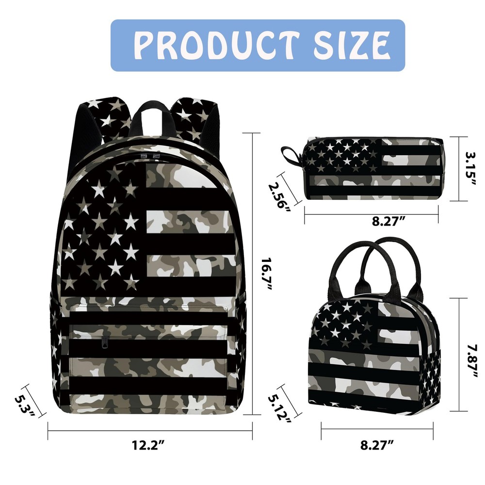 Flag 3PCS Backpack Set for Teens Elementary Middle High School, 17 Inch Light...