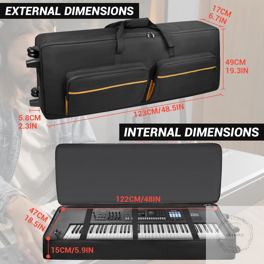 73/76 Key Keyboard Case with Wheels & Adjustable Shoulder Straps– Padded Rolling