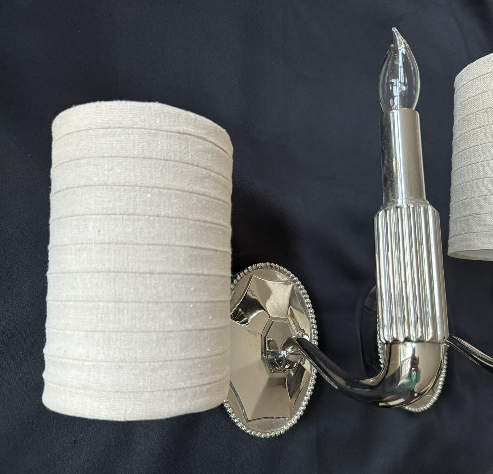 Pair Urban Archaeology Paris Chrome Wall Sconce Sconces Off White Pleated Shade