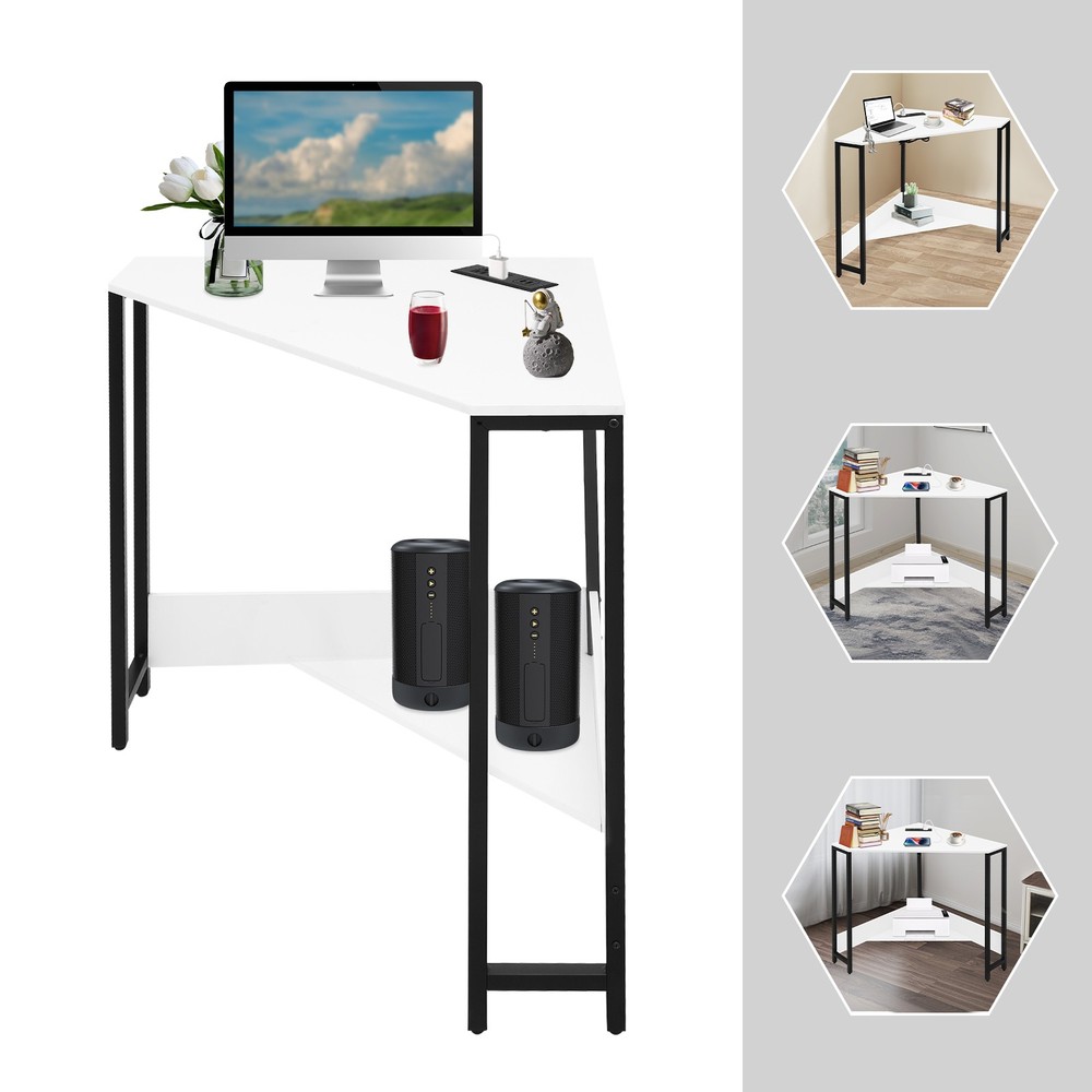 Computer Desk Corner Desk with Outlets Home Office Desk Triangular Corner Table