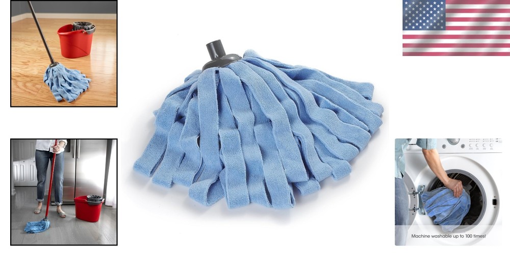 Reusable Blue Microfiber Mop Head Refill – Machine Washable Convenience
