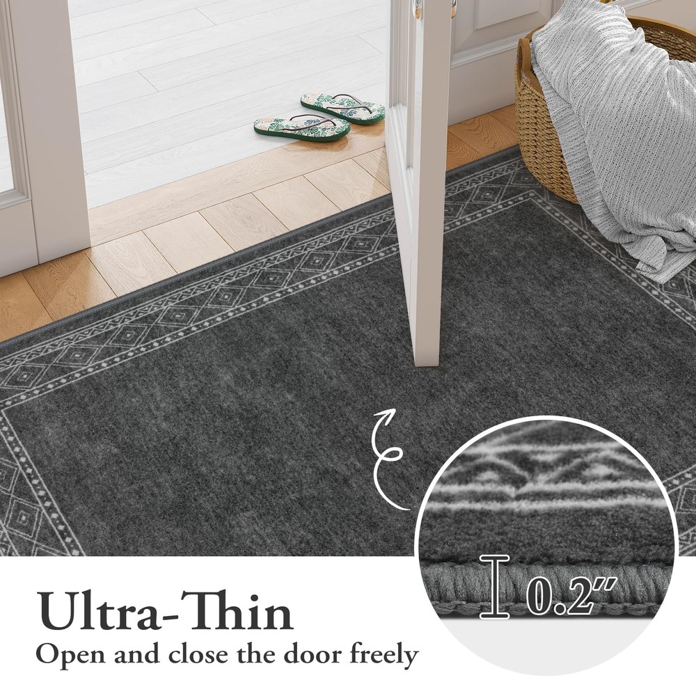 Lahome Modern Bordered 2x3 Rugs for Entryway 2' x 3' (Rectangular), Grey