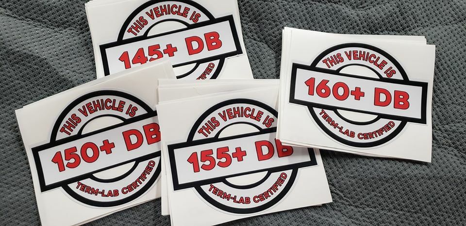 145+ DB, 150+ DB, 155+ DB, 160+ DB   Vinyl Decal TERM LAB CERTIFIED