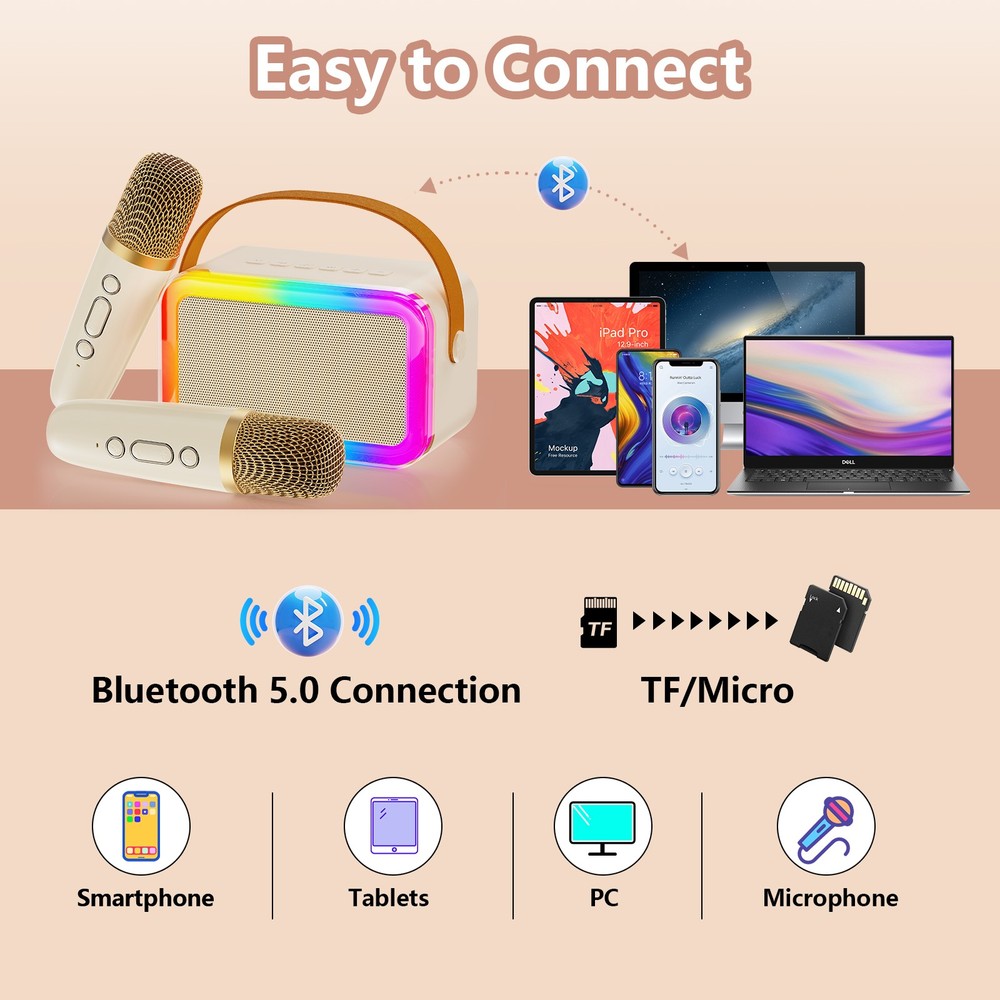 JYX Mini Karaoke Machine For Kid Bluetooth Speaker w/ 2 Wireless Microphone Gift