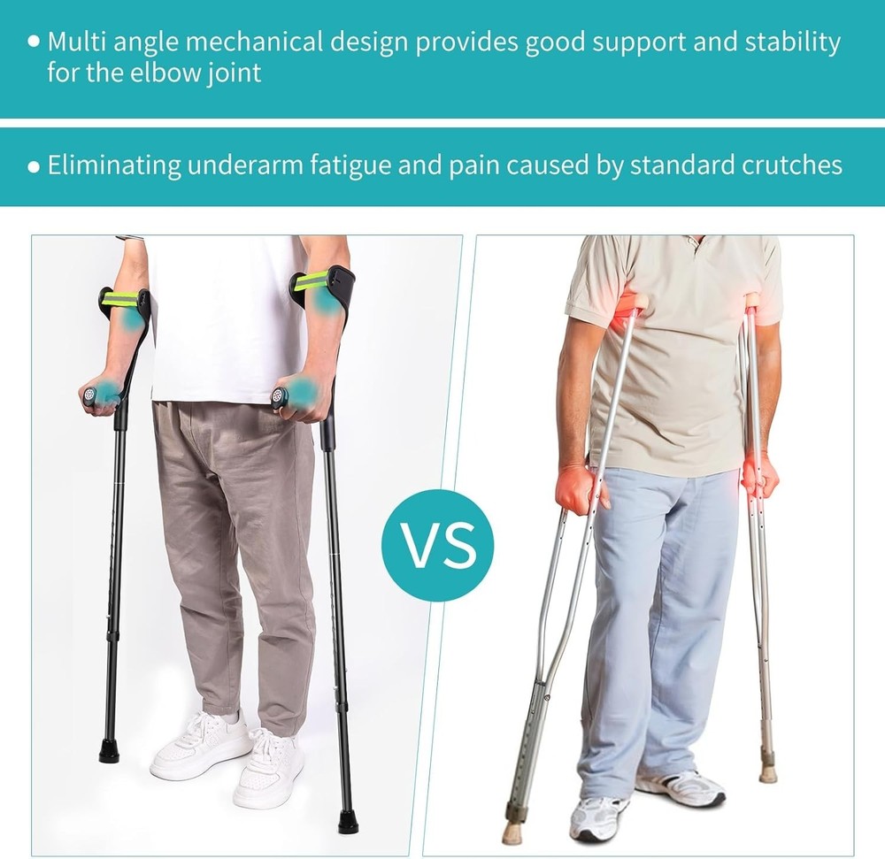 Forearm Crutches for Adults Adjustable, Portable Foldable with Arm Strap (2 Pcs)