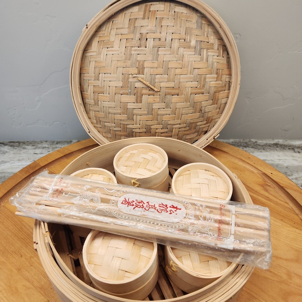 10 Inch Bamboo Steamer With 5 Mini Dimsum + Chopsticks