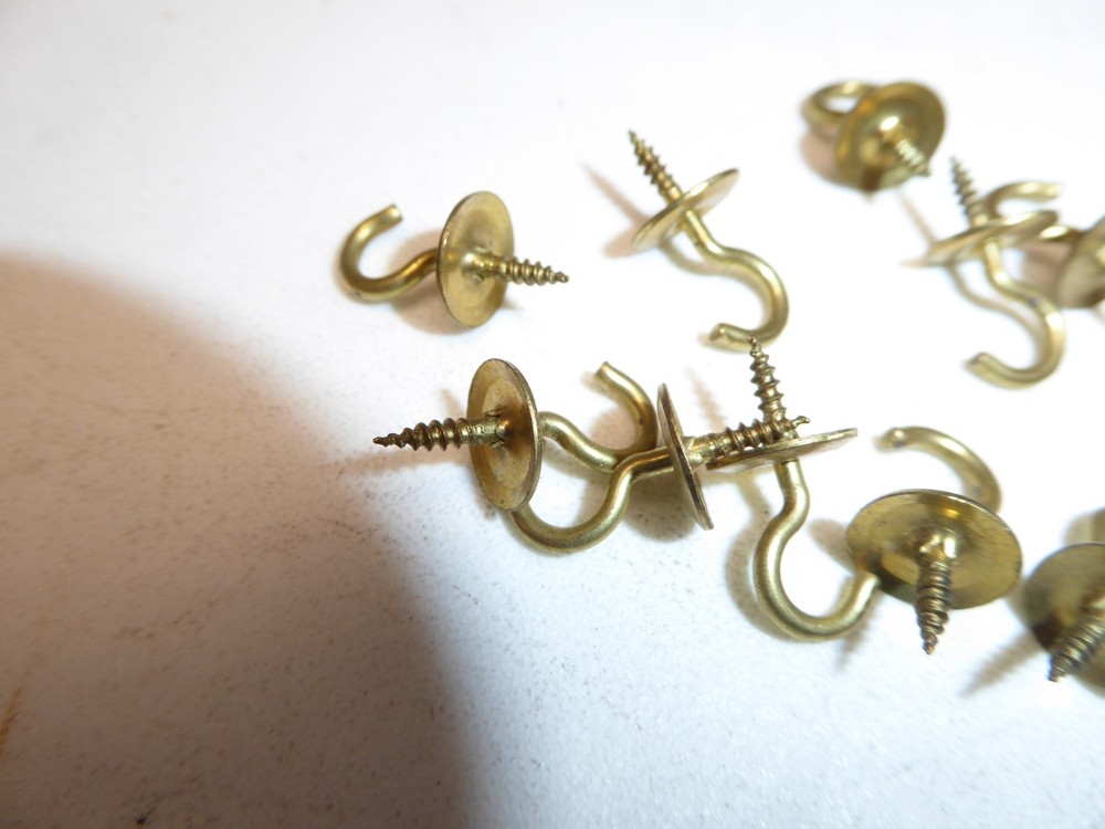 10 Vintage 1/2" Cup Hooks Solid Brass Made in USA NEW!