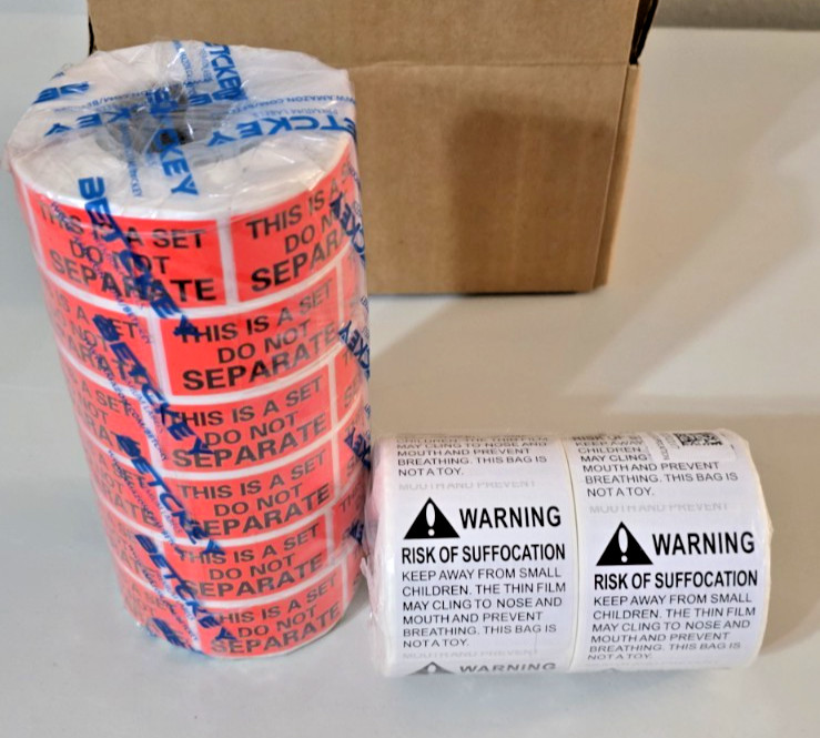 Combo Pack - 6 Rolls DO NOT SEPARATE Labels & 2 Rolls SUFFOCATION WARNING Labels