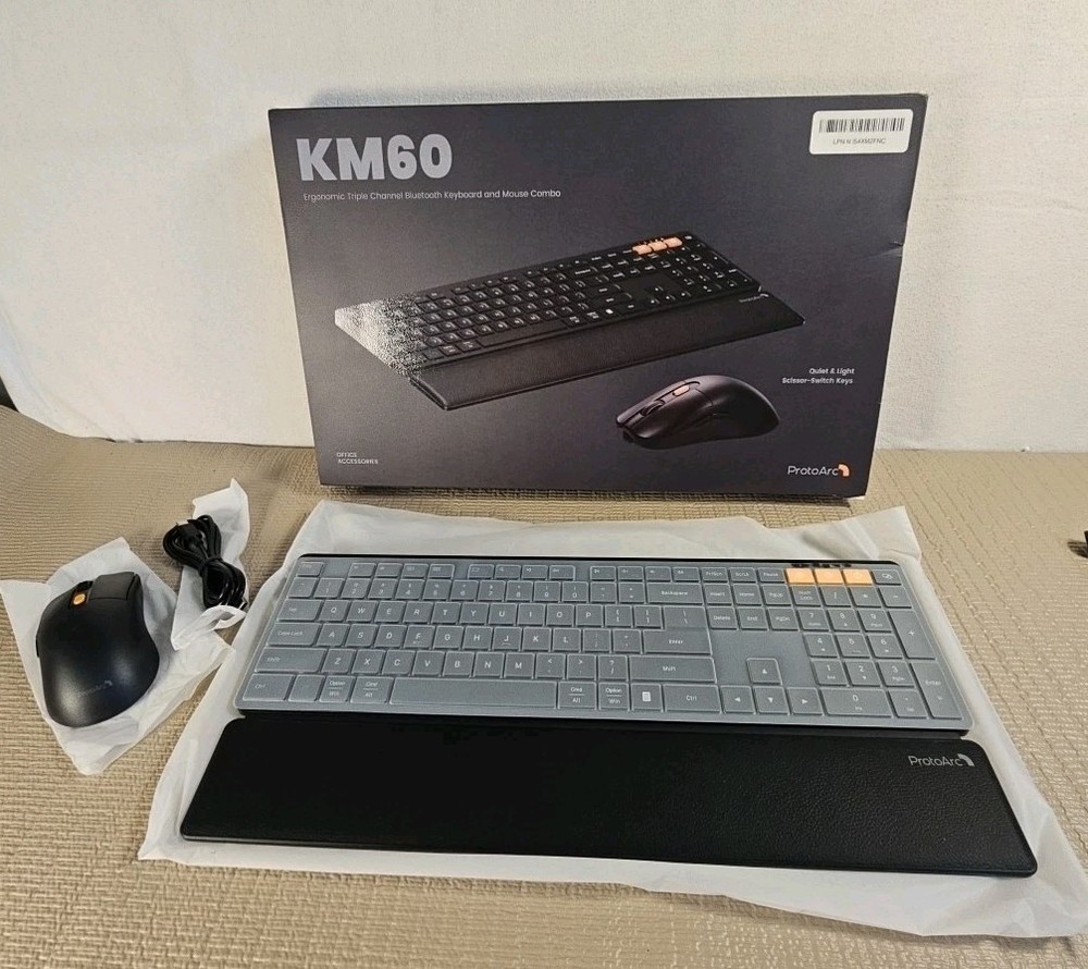 ProtoArc Wireless Keyboard and Mouse, KM60 Full-Size Bluetooth Keyboard Mouse