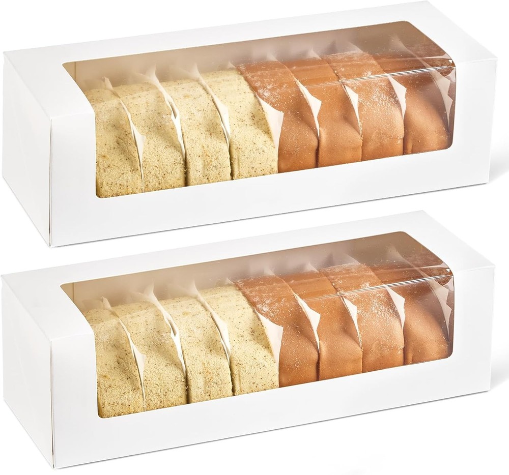 12" Roll Cake Boxes, White Bakery Boxes with Windows, Auto-up