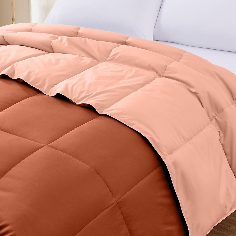 -Round Comfort: Rust/Clay Reversible King Comforter in Durable Microfiber