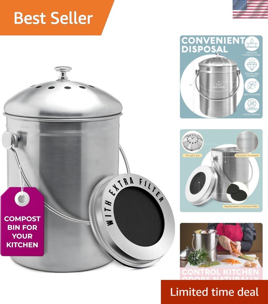 Countertop Compost Bin Kitchen | 1.3 Gallon | Odorless Composting Bin with Ca...