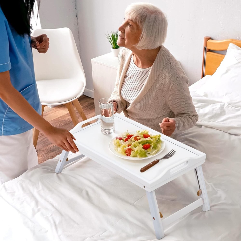 Mayyol Breakfast Bed Tray for Eating - Height Adjustable Raised Medium, White
