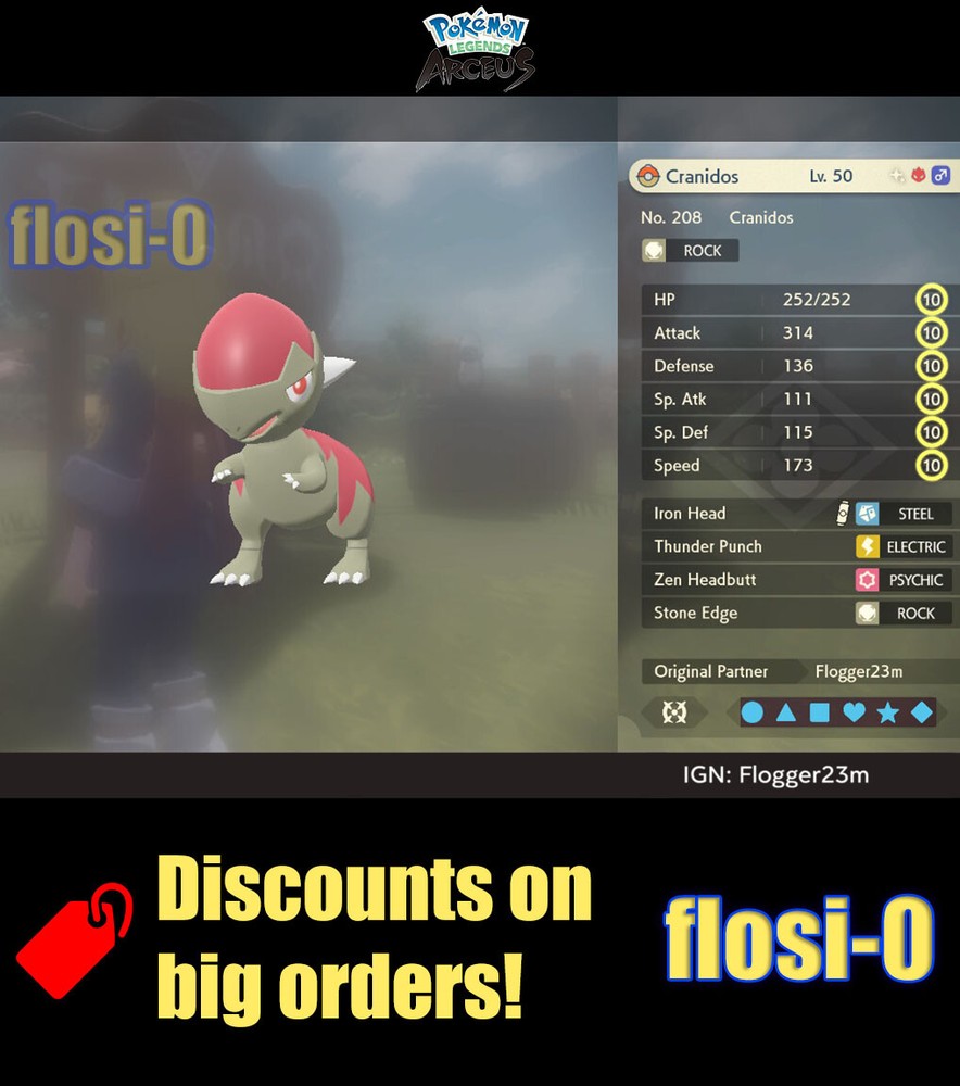 6IV Shiny Alpha Cranidos Max Effort Level Pokemon Legends Arceus
