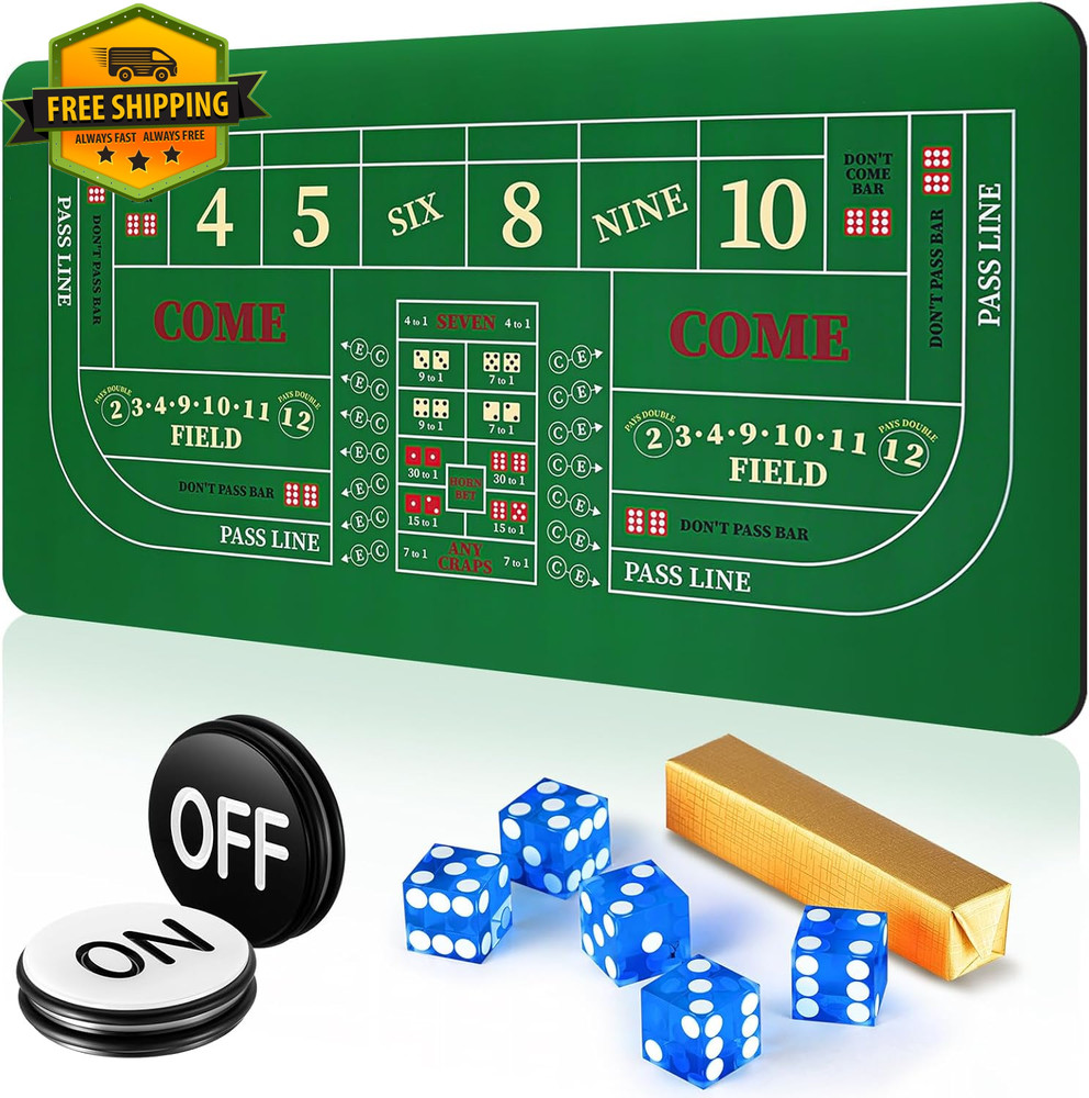 Craps Tabletop Game Set 35x70 Layout Mat Casino Dice Game Kit