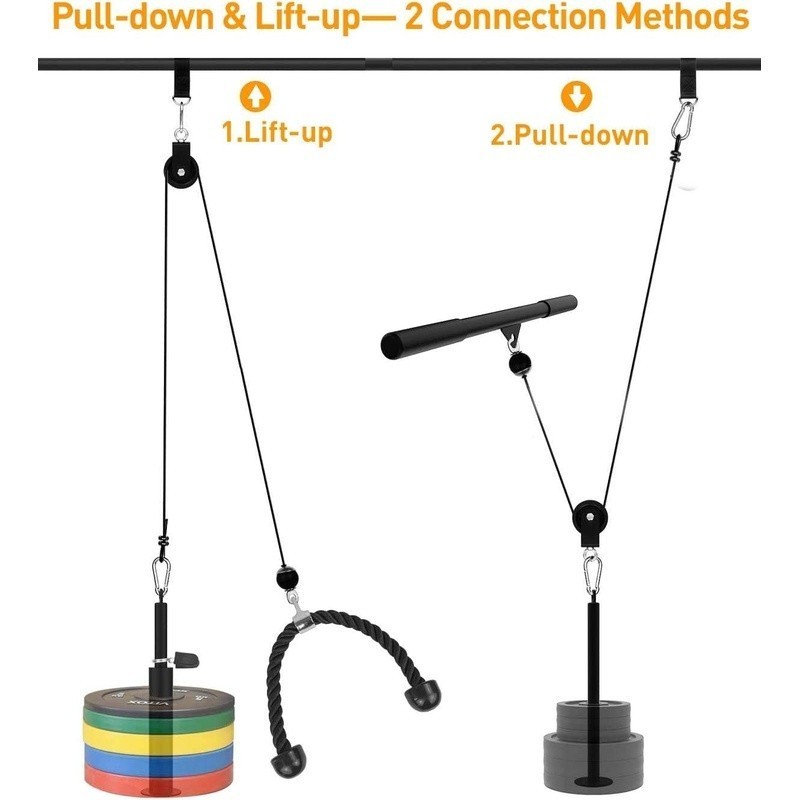 Fitness Pulley Cable System Lat Pulldown Triceps Rope Straight Bar Easy Assemble