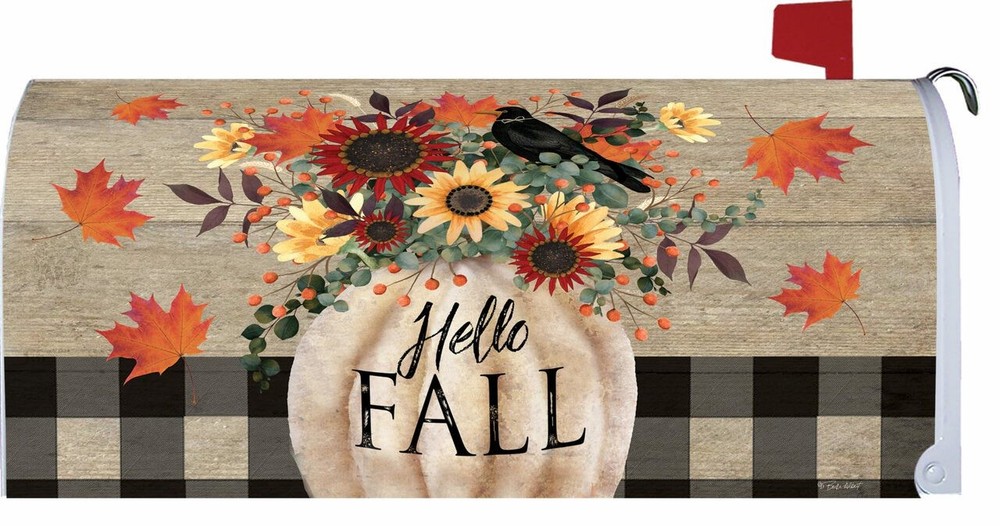 Pumpkin Plaid Crow Mailbox Cover