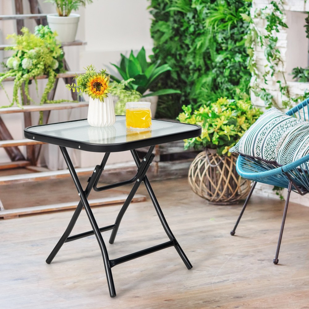 Patiojoy Patio Stylish Folding Side Coffee Table w/ Tabletop & X-Shaped Frame