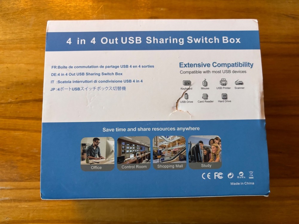 4 Port PCs Sharing 4 Devices KVM USB Switch Selector for Keyboard Printer