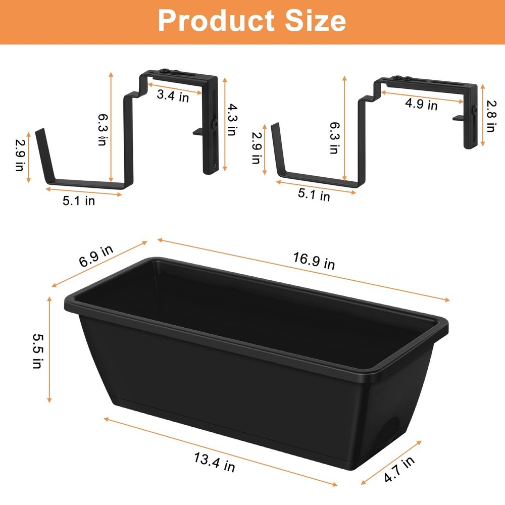 ETELI Railing Planter Hanging and Planter Box Brackets Set 6 Pack Adjustable ...