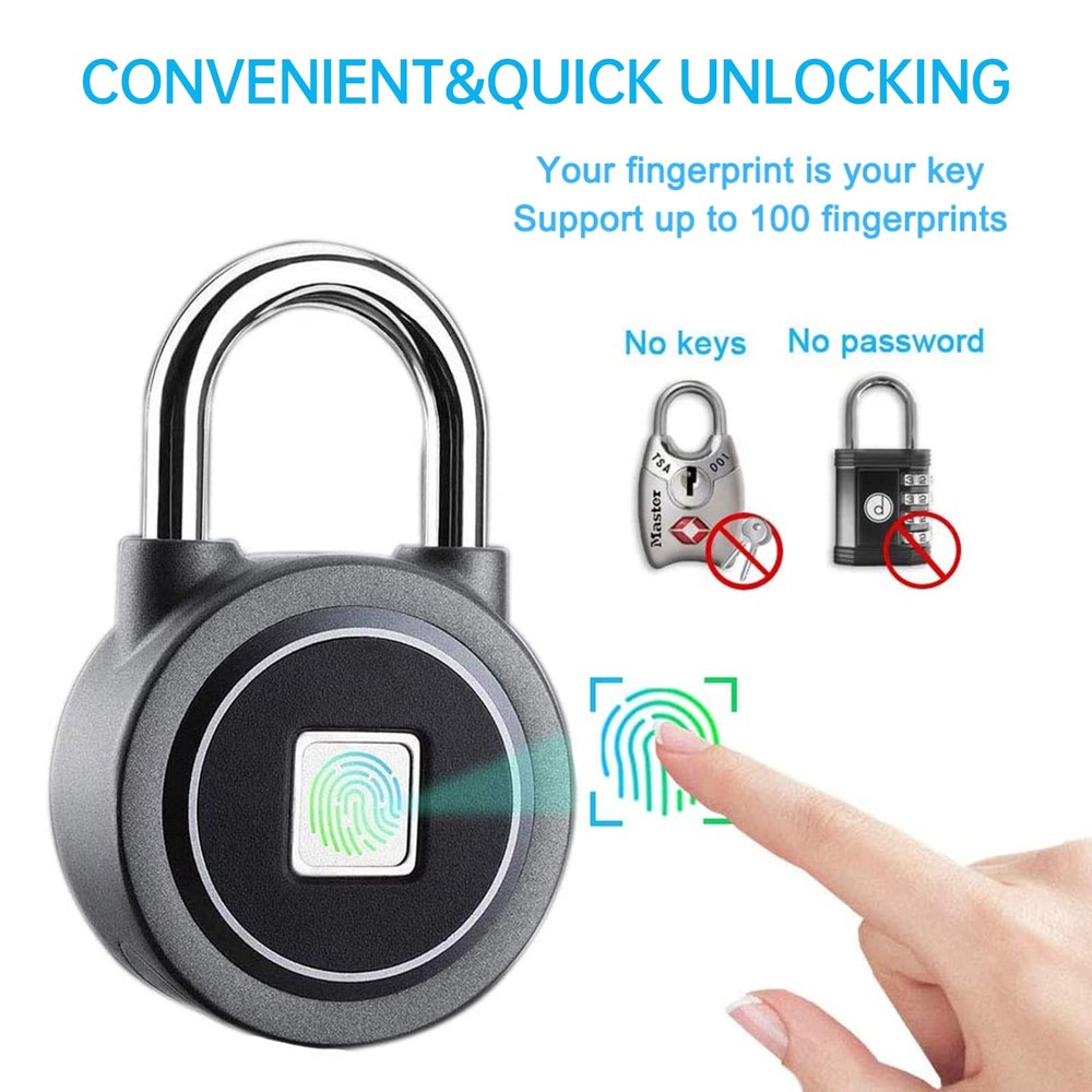MEGAFEIS Smart Fingerprint Padlock Bluetooth Lock Mobile APP Keyless 80 Char Max
