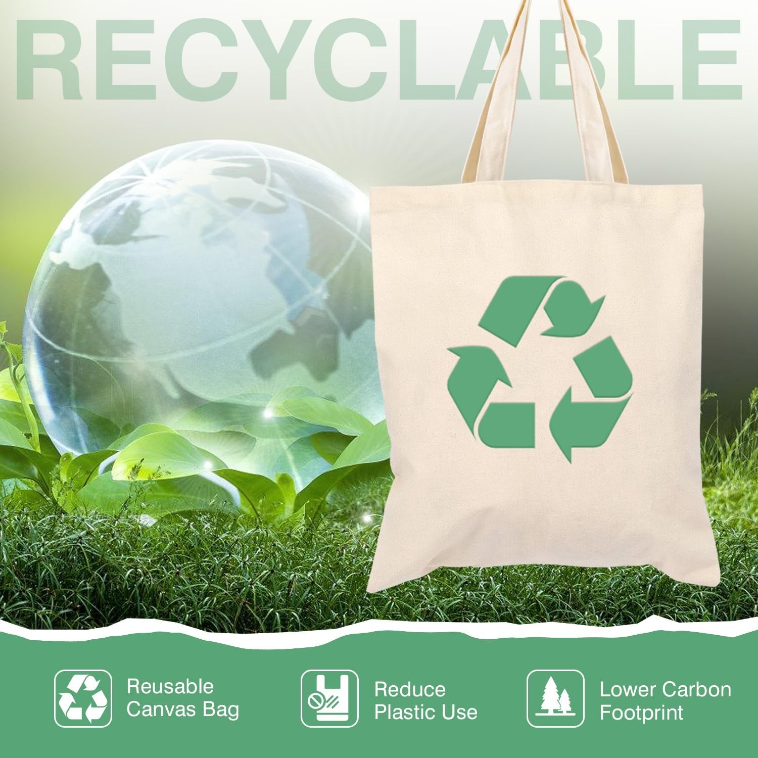 50 Pack Canvas Tote Bag Bulk Sublimation Blank Bags, 13x15 Inches