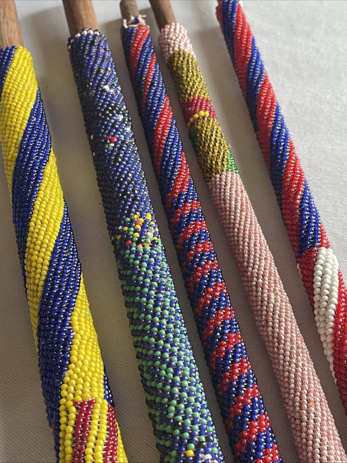 5-Vintage African Beaded Wooden War Club Throwing Stick Ceremony Spiritual Art