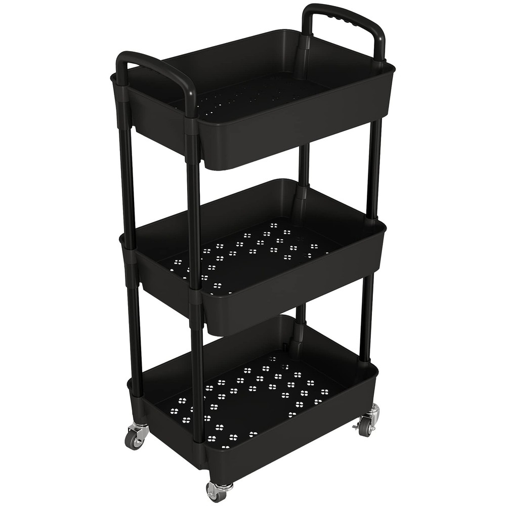 3Tier Utility Rolling Kitchen Storage Cart Organizer Black Lockable Wheels