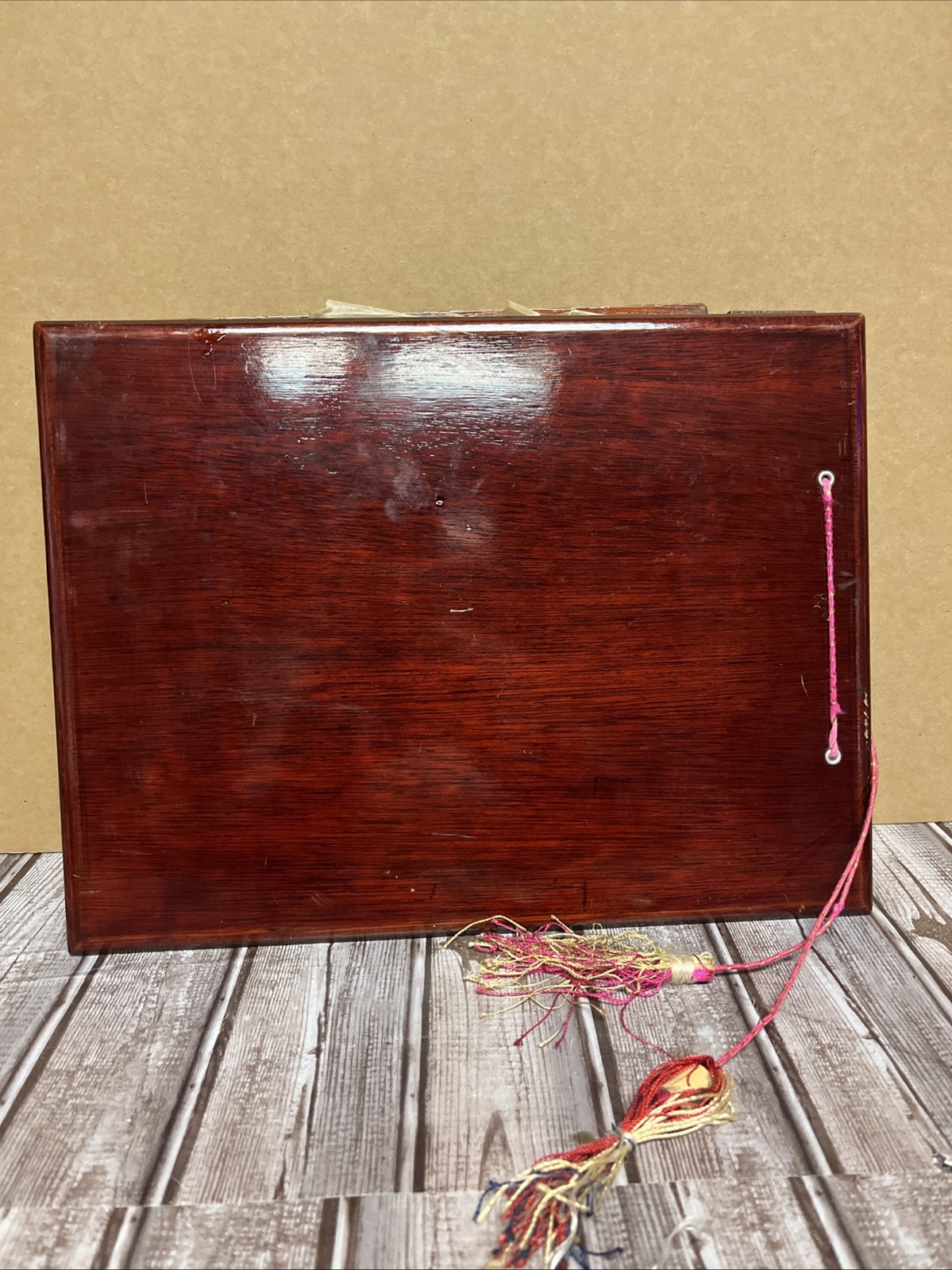 Asian Wood Inlayed Photo Album Abalone Shell Peacocks Flowers Music Book Vintage