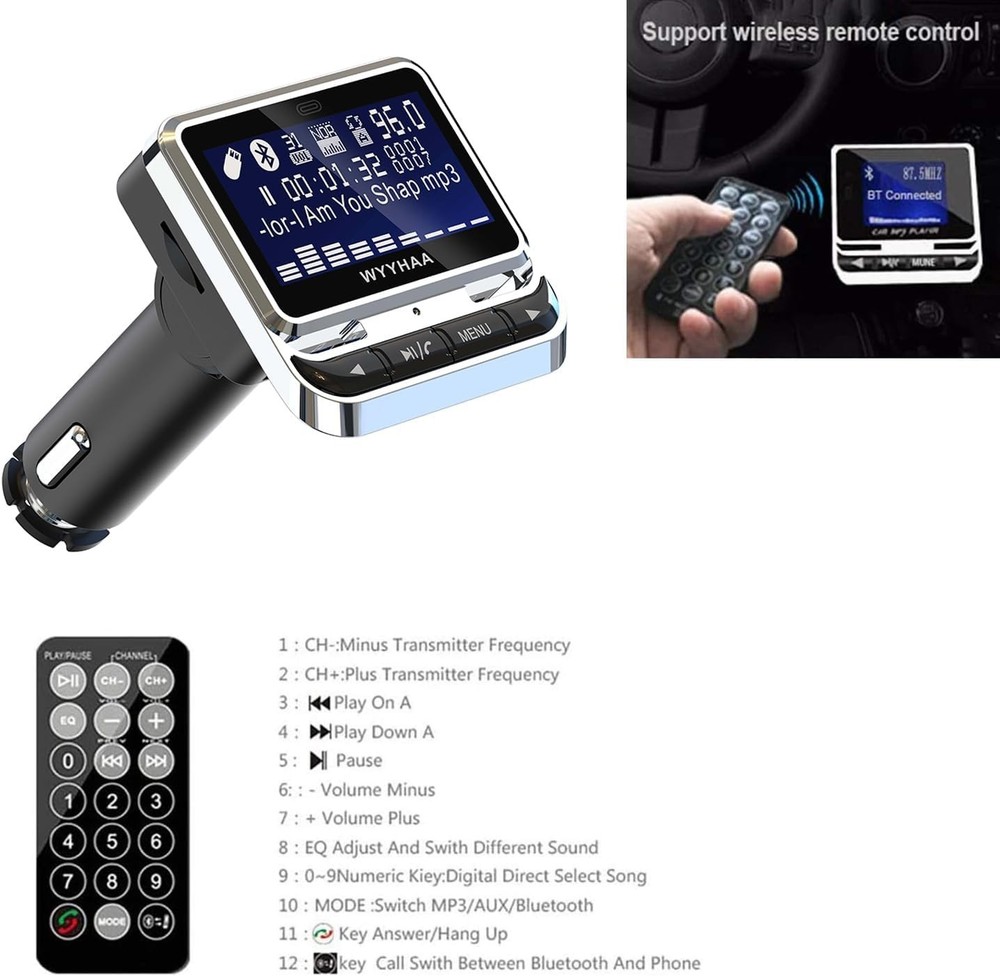 Bluetooth Car FM Transmitter, Handsfree Kit, Remote Control
