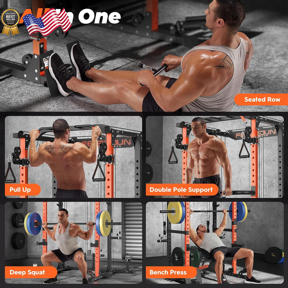 FLA01 Power Cage Multi Function Squat Rack with Cable Crossover System 2000Lbs C