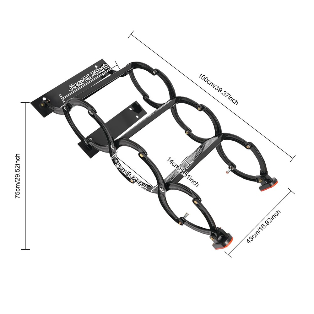 3 Steps Wall Mounted Attic Ladder, Pull Down Telescoping Step Ladder 300kg Load