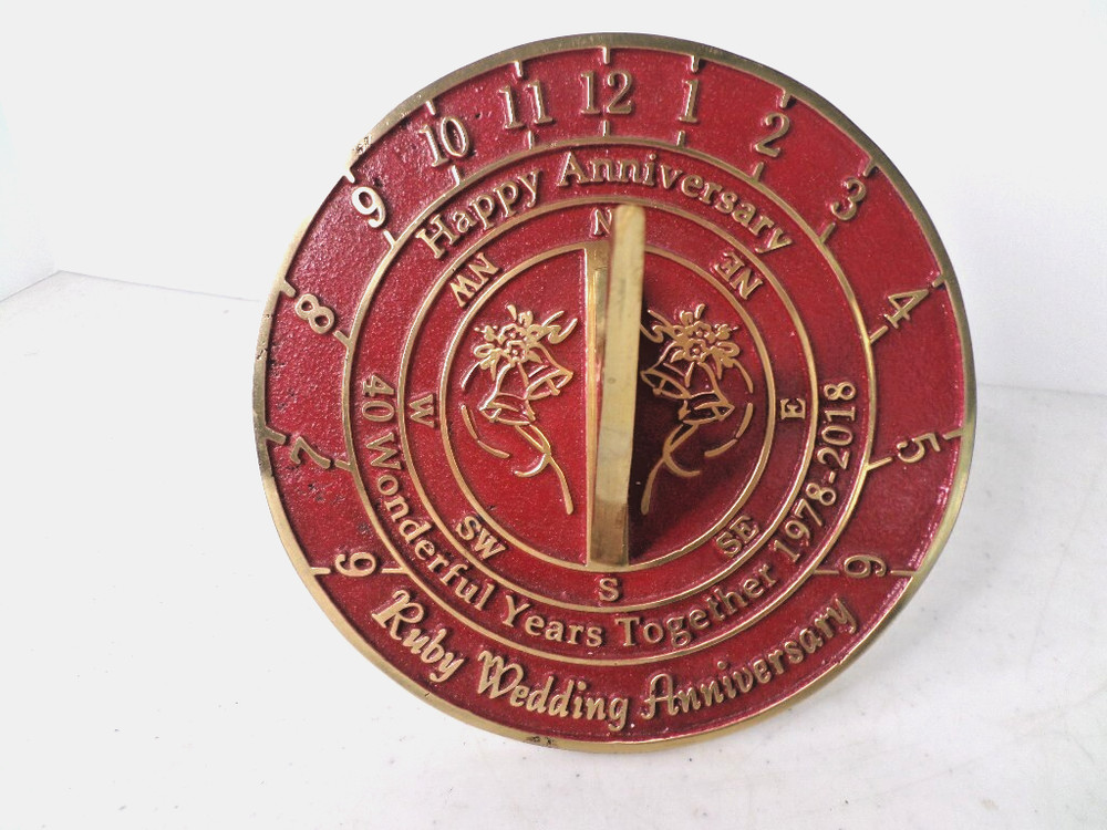 40th Ruby Wedding Anniversary Sundial Gift for Him or Her Dated 1978-2018