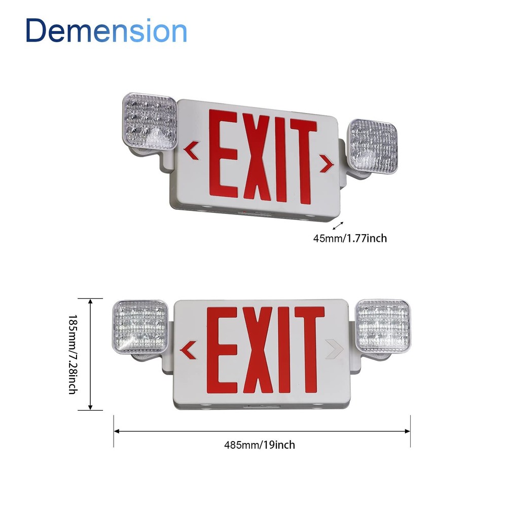 Red Exit Sign with Emergency Lights LED Battery Backup UL Listed 2 Pack
