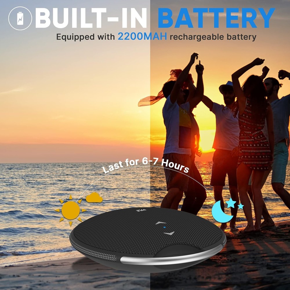 Pyle Portable Waterproof Wireless Bluetooth Mini Speaker w/ Mic - Black