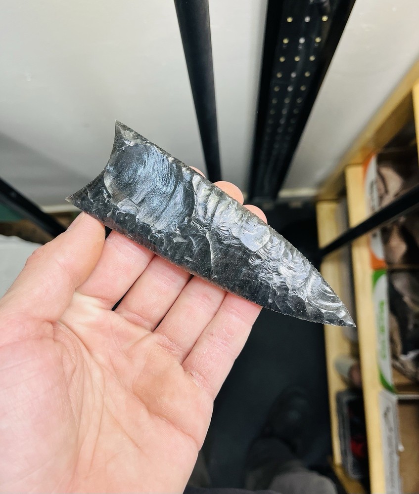 5” 1/4 Utah Black Obsidian Clovis Arrowhead.