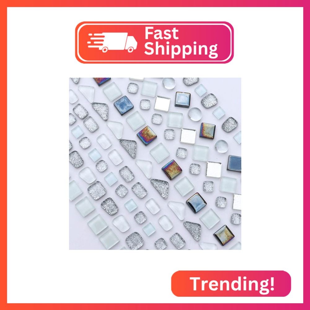 LITMIND Assorted Silver White Irregular Crystal Mosaic Tiles, 9oz Value Pack - P