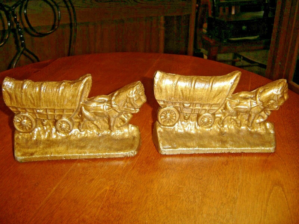 Antique Pair Covered Wagon Bookends        #878