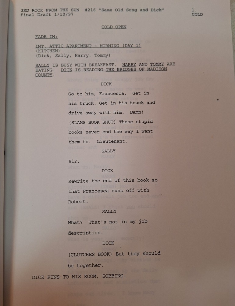 3RD ROCK FROM THE SUN 1997 TV Script "Same Old Song And DICK"