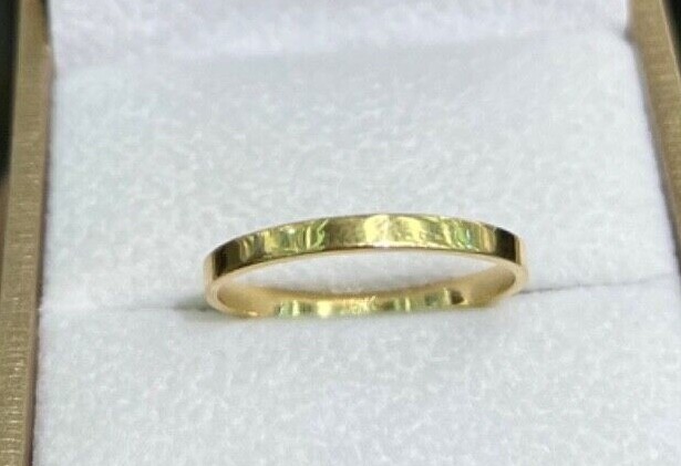 2mm 18K Solid Yellow Gold Handcraft Unisex Square Wedding Stackable Ring Band
