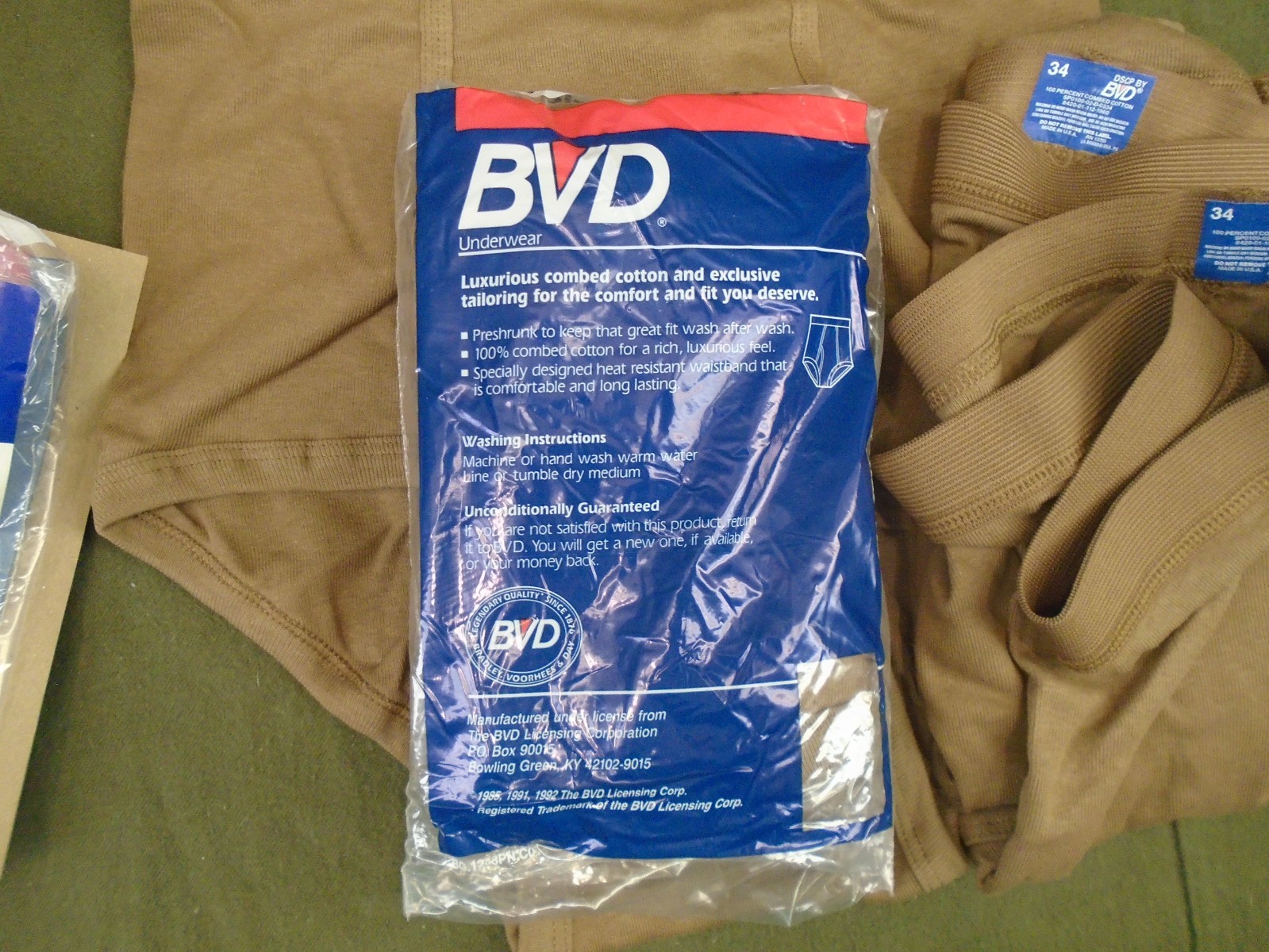 US Military 3 Pack BVD 100% Cotton Briefs Underwear Brown Size 34 Medium New 165
