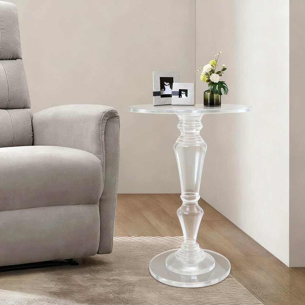 Acrylic End Table, Clear Side Table, Modern Coffee Table With Round Tabletop