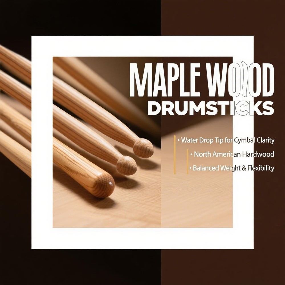 WOGOD 5A Drum Sticks Maple Drumsticks (Two pair) Two pair, pair