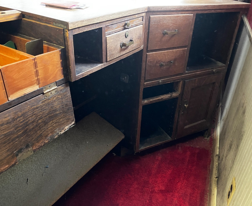 Vintage Angled Library Circulation Check-Out Desk / Counter
