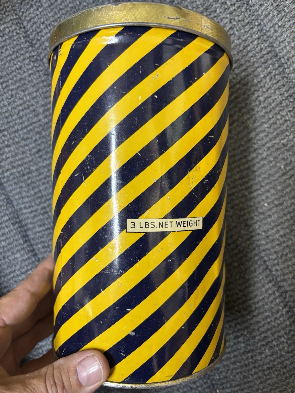 Vtg Caswells coffee 31lb coffee can tin yellow and blue brand advertising litho