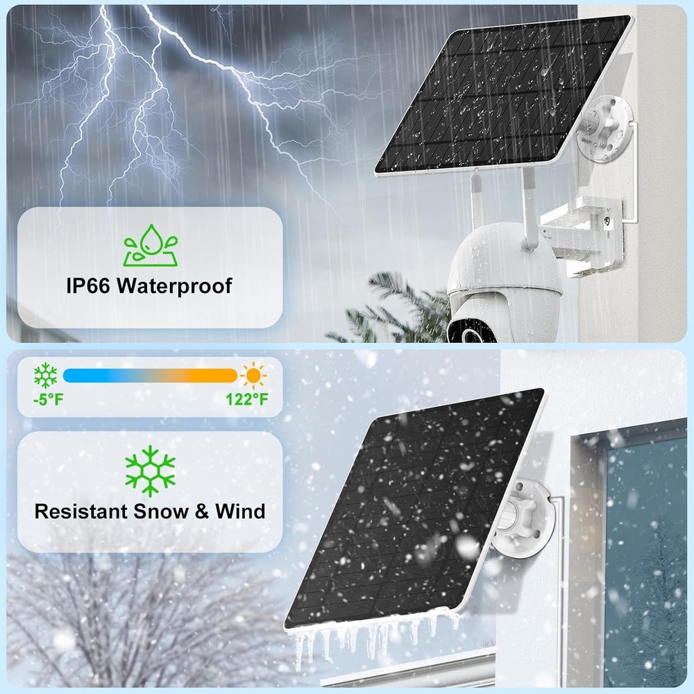 Solar Panel Charger for Security Camera, Type-C Plug, 9.8Ft Long Cable, Water