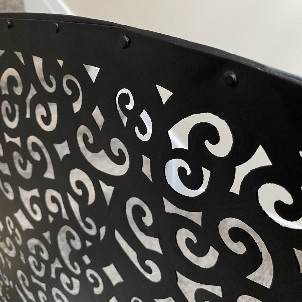 Gothic Arched Black Rustic Pierced Metal Single Panel Fireplace Screen