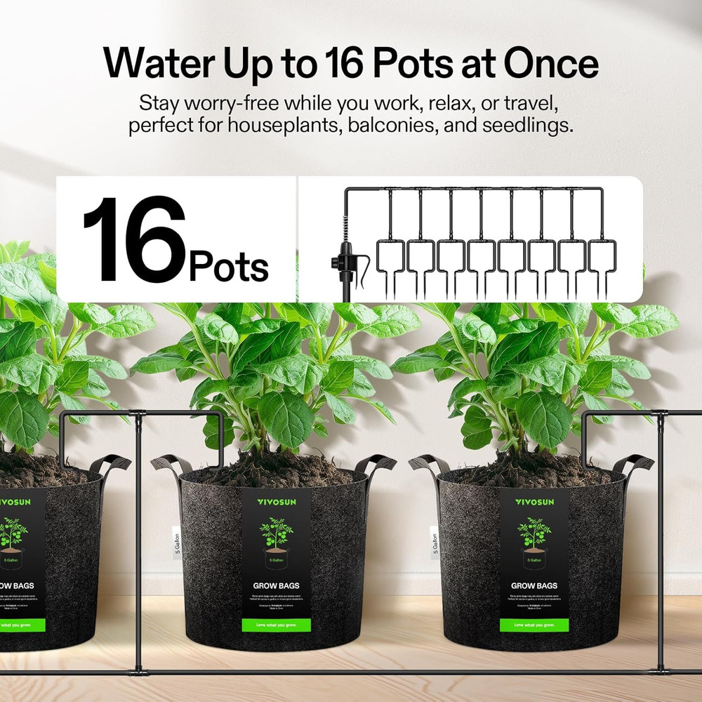 VIVOSUN Automatic Drip Irrigation Kit, Smart Watering System with 16 Drip Emitte