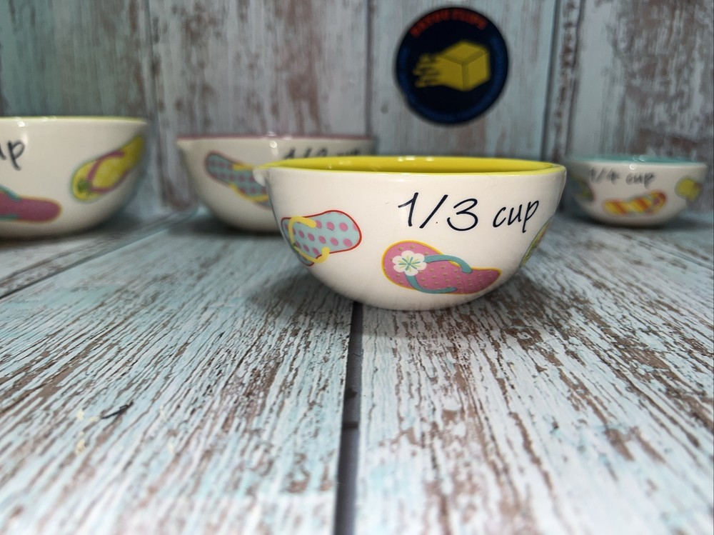 Ceramic Measuring Bowls Cups.Flip Flops 4 Piece Stacking Set